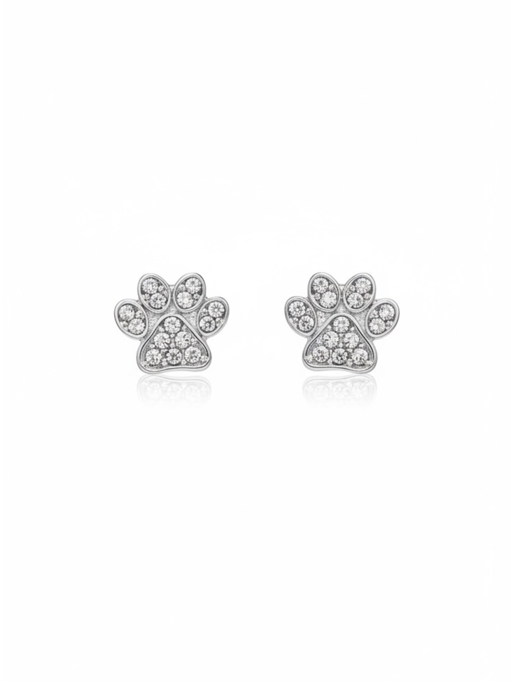 Silver Allover Rhinestone Cat Kitten Dog Puppy Paw Lightweight Post Earrings